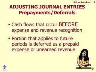 ADJUSTING JOURNAL ENTRIES Prepayments/Deferrals