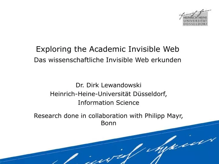 exploring the academic invisible web das wissenschaftliche invisible web erkunden