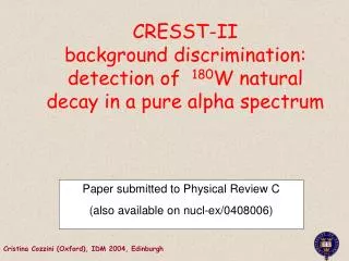 CRESST-II background discrimination: detection of 180 W natural decay in a pure alpha spectrum
