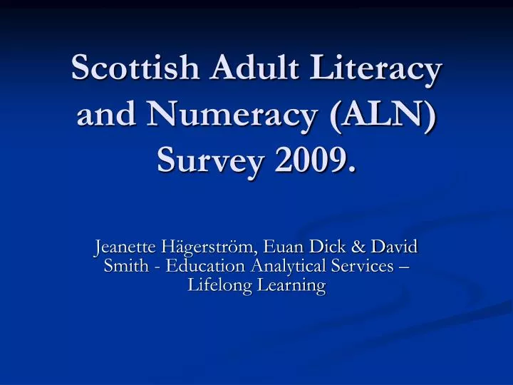 scottish adult literacy and numeracy aln survey 2009
