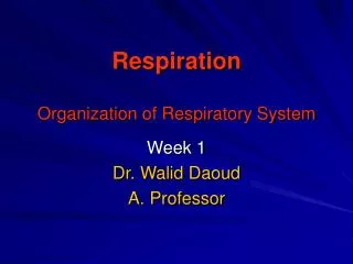 Respiration Organization of Respiratory System
