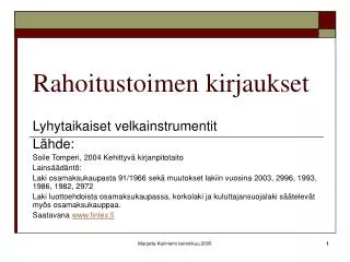 rahoitustoimen kirjaukset