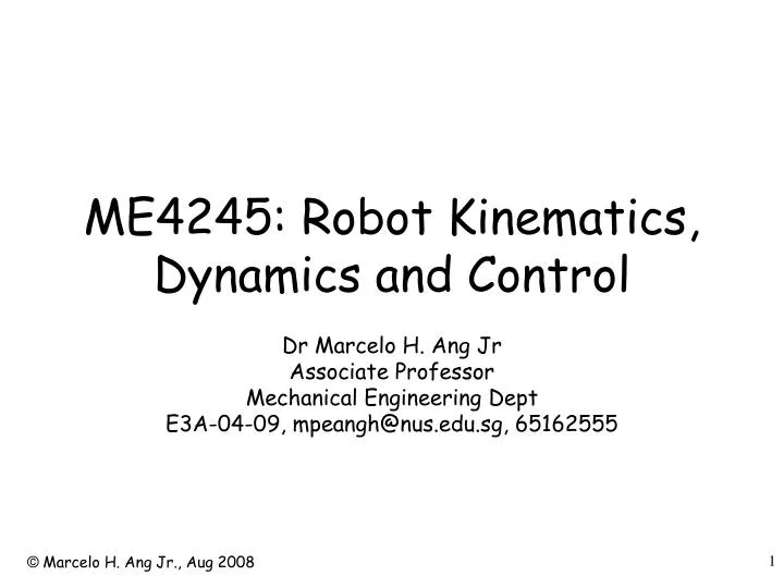 me4245 robot kinematics dynamics and control