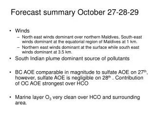 Forecast summary October 27-28-29