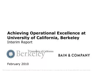 Achieving Operational Excellence at University of California, Berkeley Interim Report
