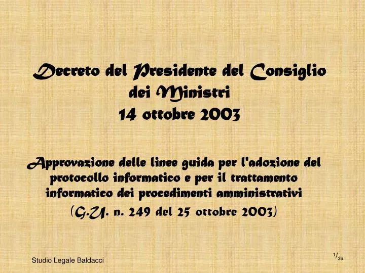decreto del presidente del consiglio dei ministri 14 ottobre 2003