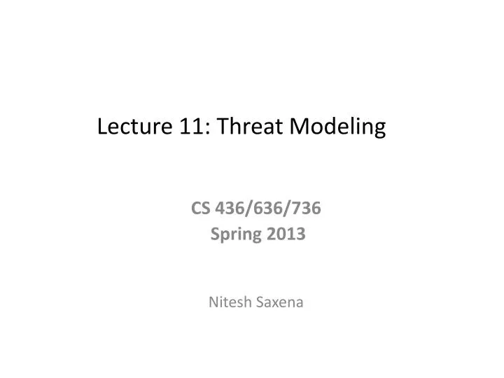 lecture 11 threat modeling