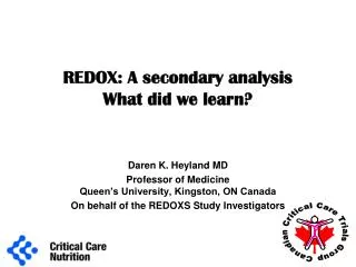 REDOX: A secondary analysis What did we learn?