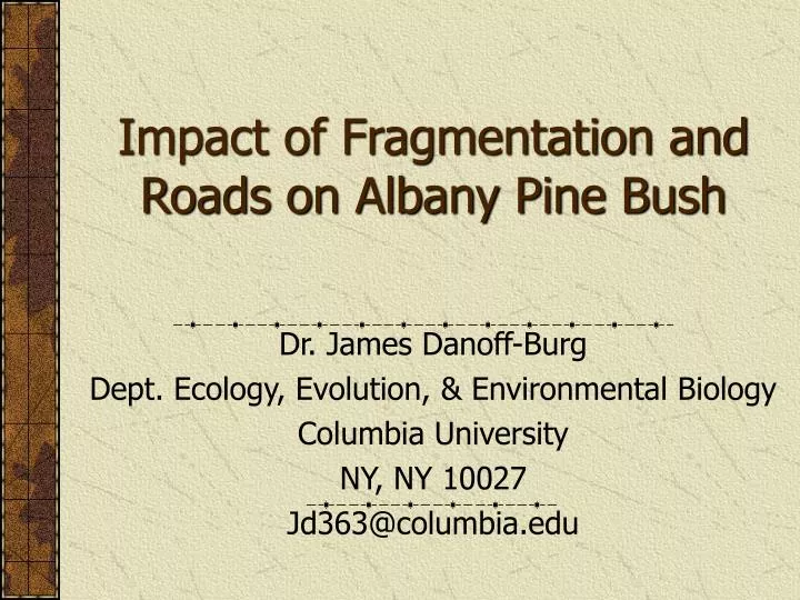 impact of fragmentation and roads on albany pine bush