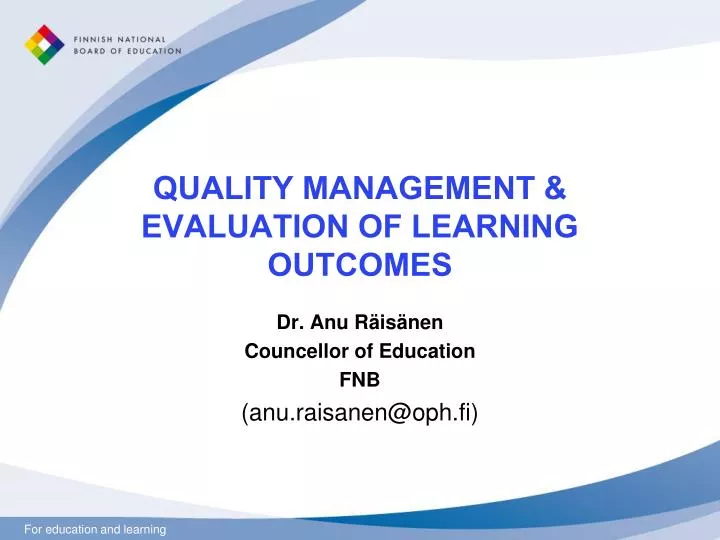 quality management evaluation of learning outcomes