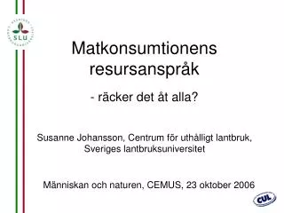 matkonsumtionens resursanspr k