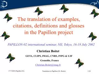 The translation of examples, citations, definitions and glosses in the Papillon project