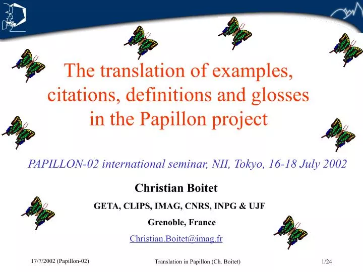 the translation of examples citations definitions and glosses in the papillon project