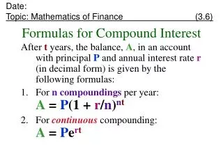 Formulas for Compound Interest