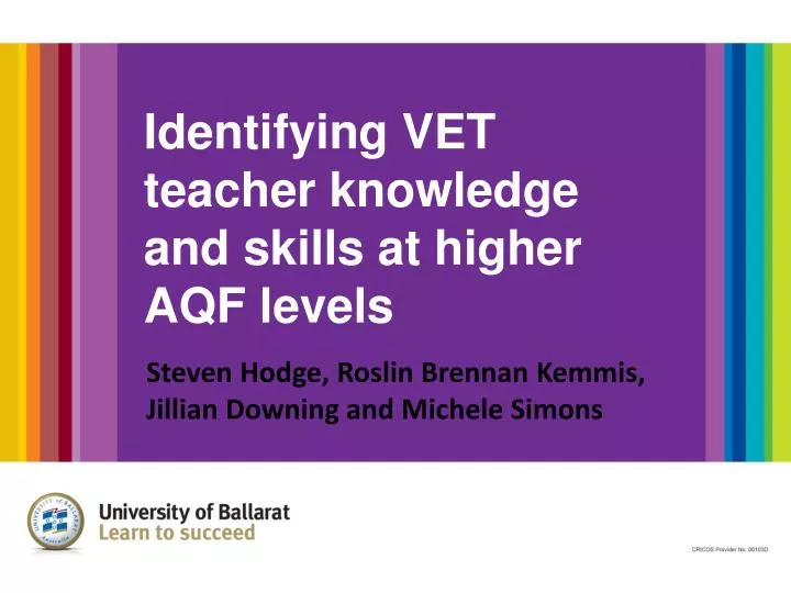 identifying vet teacher knowledge and skills at higher aqf levels