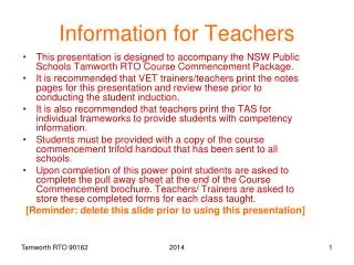 Information for Teachers