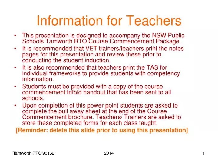 information for teachers