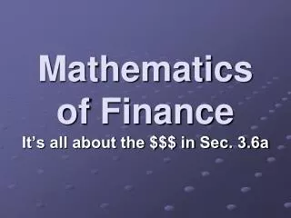 Mathematics of Finance