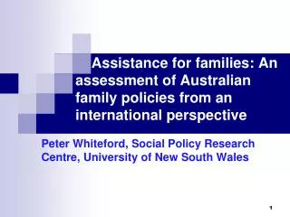 Peter Whiteford, Social Policy Research Centre, University of New South Wales