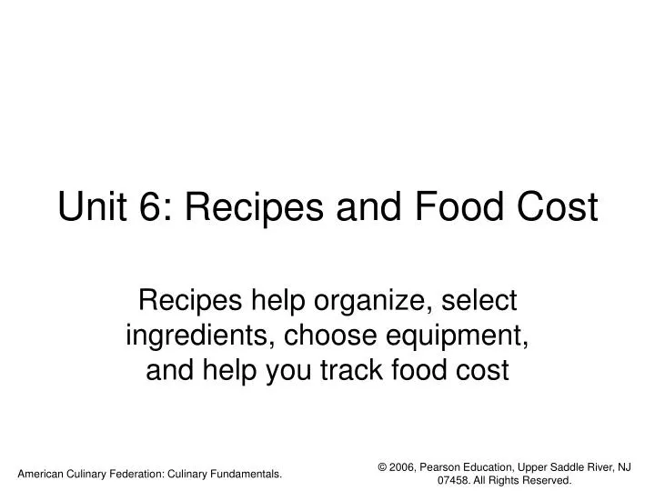 unit 6 recipes and food cost