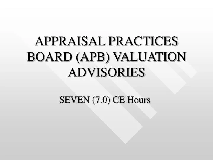 appraisal practices board apb valuation advisories