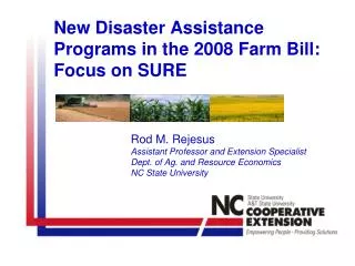 New Disaster Assistance Programs in the 2008 Farm Bill: Focus on SURE