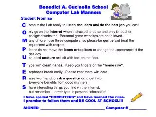 Benedict A. Cucinella School Computer Lab Manners
