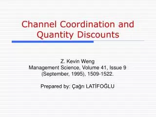 Channel Coordination and Quantity Discounts