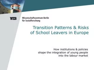 Transition Patterns &amp; Risks of School Leavers in Europe