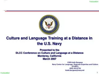 Culture and Language Training at a Distance in the U.S. Navy