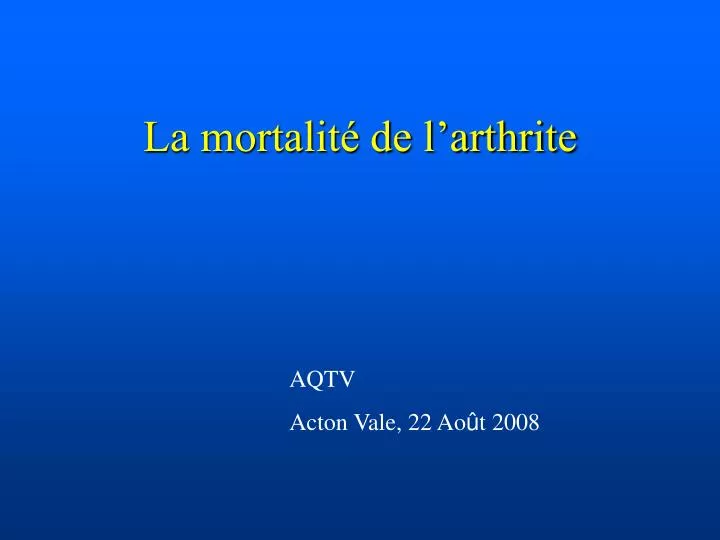 la mortalit de l arthrite