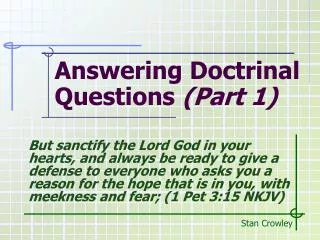 Answering Doctrinal Questions (Part 1)