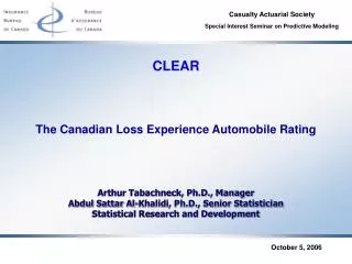 The Canadian Loss Experience Automobile Rating