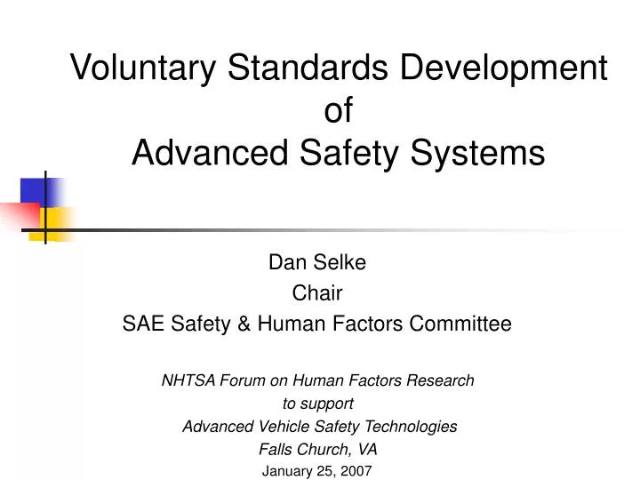 voluntary standards development of advanced safety systems