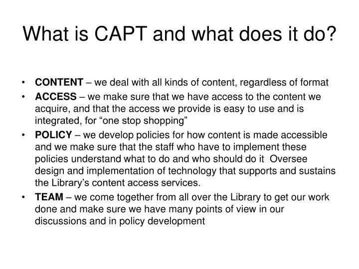what is capt and what does it do