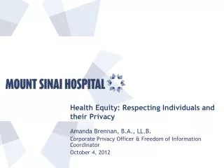 Health Equity: Respecting Individuals and their Privacy