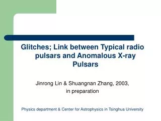 Glitches; Link between Typical radio pulsars and Anomalous X-ray Pulsars