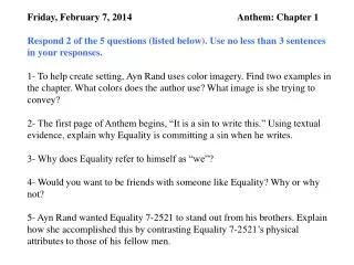 Friday, February 7, 2014 Anthem: Chapter 1