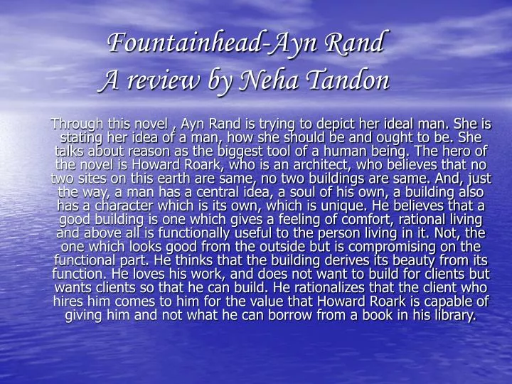 fountainhead ayn rand a review by neha tandon