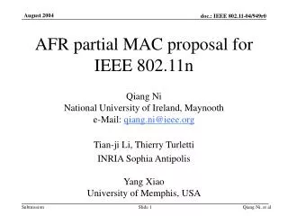 AFR partial MAC proposal for IEEE 802.11n