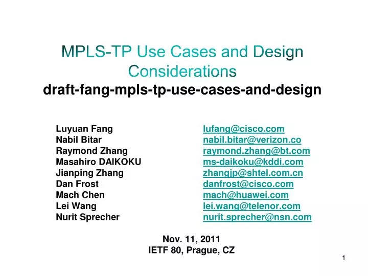 mpls tp use cases and design considerations draft fang mpls tp use cases and design