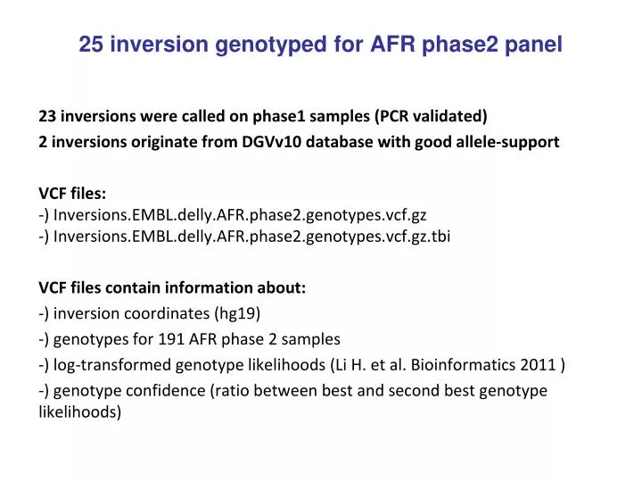 25 inversion genotyped for afr phase2 panel