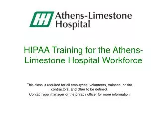 HIPAA Training for the Athens-Limestone Hospital Workforce