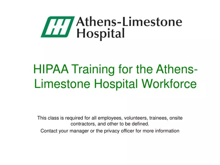 hipaa training for the athens limestone hospital workforce
