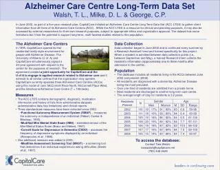 Alzheimer Care Centre Long-Term Data Set