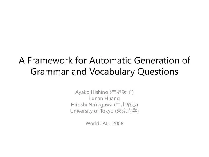 a framework for automatic generation of grammar and vocabulary questions