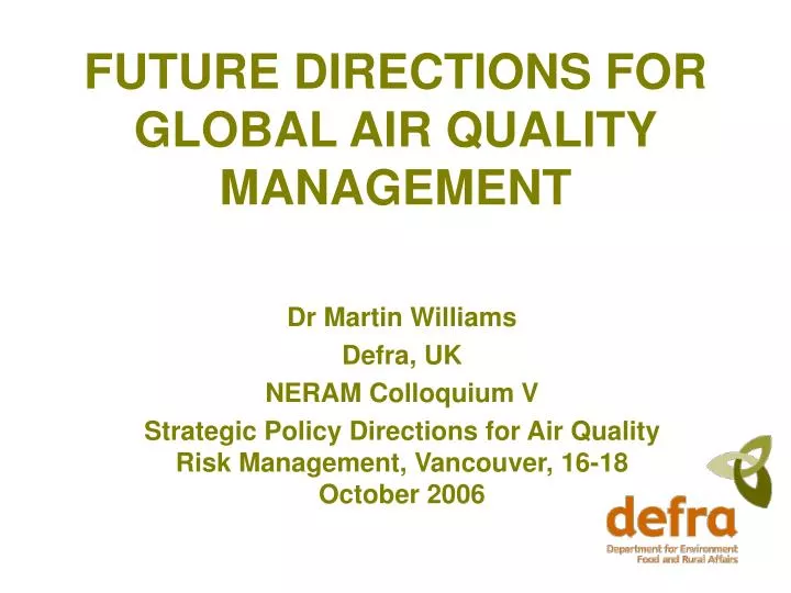 future directions for global air quality management