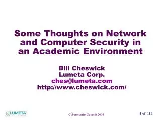 Some Thoughts on Network and Computer Security in an Academic Environment