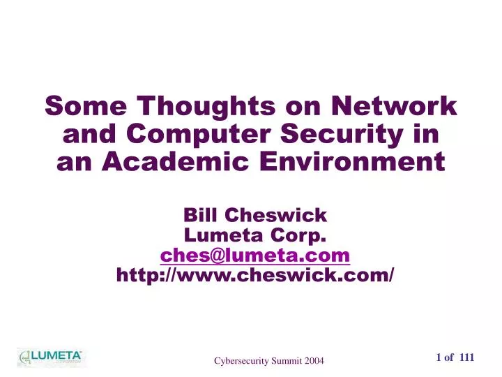 some thoughts on network and computer security in an academic environment