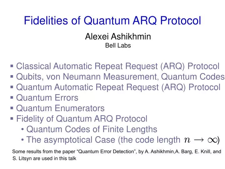 fidelities of quantum arq protocol